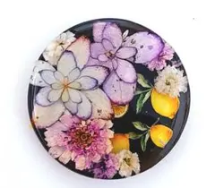 レジン 押し花 ドライフラワー ブラック ヘアゴム ブローチ