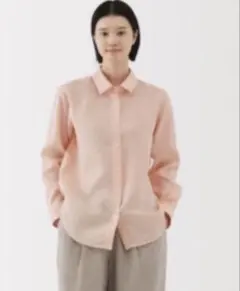 無印良品　洗いざらしレギュラーカラー長袖シャツ婦人ＸＬ・ライトピンク