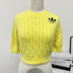 グッチ アディダス ロゴ 半袖 トップス イエロー