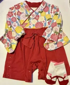 花柄着物風ロンパース 80 足袋風靴下付き！