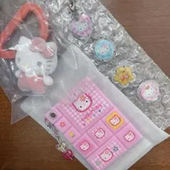 ハローキティ おはじきシール風鏡、ストラップ、カラビナマスコットチャームセット