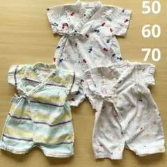 【美品/ミキハウス】 ベビー甚平3枚セット　50-60,60-70　ユニセックス
