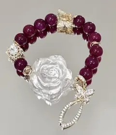 《安定の石》薔薇（スモーキークォーツ）と蝶、ワインカラー瑪瑙のブレスレット