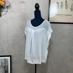 【美品】GU レディース ブラウス 半袖 光沢 シアー L ホワイト 透け感あり