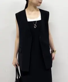 【Loungedress】リネンライクベスト クロのサムネイル