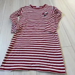 ボーダー柄 長袖ワンピース レッド ホワイト