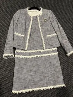 アナイ　セットアップ　ノーカラー　ツイード　フリンジワンピース　38 M