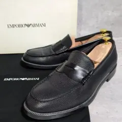 美品 【エンポリオアルマーニ】型押し/イーグルロゴ/黒/コインローファー/箱袋のサムネイル