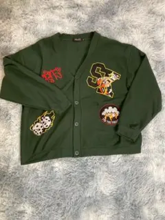 CHIP CLIP グリーン 刺繍アップリケカーディガン M