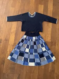 ネイビー チェック柄 セットアップ