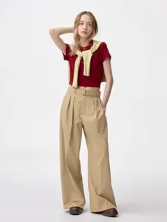 【美品】GU ベルテッドワイドパンツ XL ベージュ