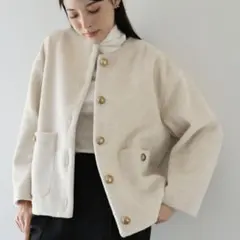 新品未使用　ブルーイースト　金ボタンウールシャギーコート　Mサイズ　アイボリー