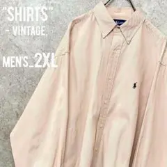 90s《ラルフローレン》ストライプ ボタンダウン長袖シャツ/オレンジ/2XL