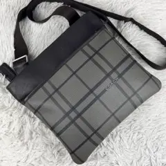 美品 コーチ PVC ショルダーバッグ チェック柄 ロゴ型押し ブラウン