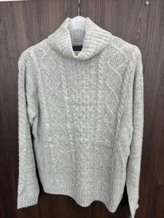 お値下げ️幾何学模様ニットセーター 赤・クリーム　L earth_eco_loco チュニック 長袖 レディース 秋物 コットンタイプ