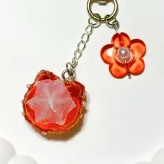 オレンジ花猫マカロンストラップチャームキーホルダーホイップデコスイーツ推し活