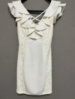 an キャバドレス S ホワイト フリル レース タイト 清楚系