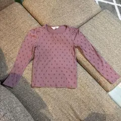H&M 長袖 リブトップス 花柄 くすみピンク