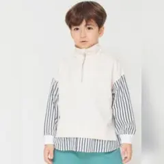 【110】 ブランシェス　 アイボリー ストライプ 長袖カットソー