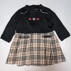 90★バーバリー★ハートアップリケ付き！ノバチェックスカート切り替えワンピース★