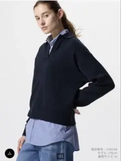 【UNIQLO】スムースコットンリラックスポロセーター ネイビー　Mサイズ