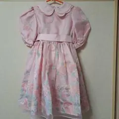 【レトロ可愛い】子供ドレス 110相当 ピンク パフスリーブ リボン 発表会