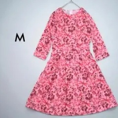 インポート RYDCOT ピンク花柄トンボ柄 フレアワンピース M相当 発表会