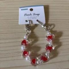 ハートカラフル ビーズスマホストラップ
