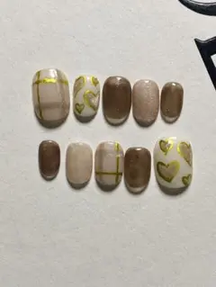 ハート×チェック　ネイルチップ　ベリーショート　16568