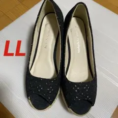 美品★オープントゥキラキラウェッジソールパンプス　サンダル