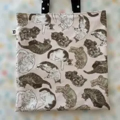猫柄 花柄 ハンドメイドトートバッグ ナタリーレテ生地 他 猫フェイス