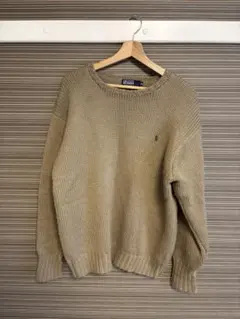 90s ポロラルフローレン ベージュニット　セーター サイズLL