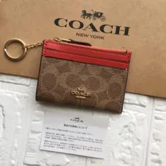 新品　コーチ COACH 財布 コイン パス IDケース レッド ブラウン