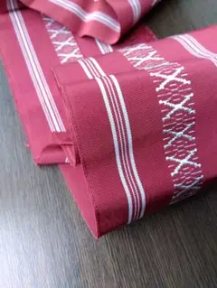 赤いストライプ半幅帯　絹