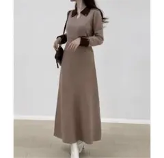 JUNOAH バイカラーセミフレアワンピース