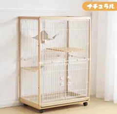 新品　木製フレーム キャットケージ ハンモック付 2段　両開き　猫ケージのサムネイル