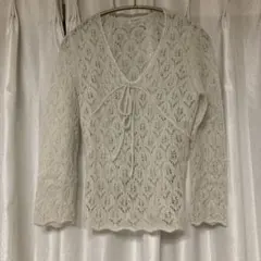 オフホワイト　透かし編みカーディガン