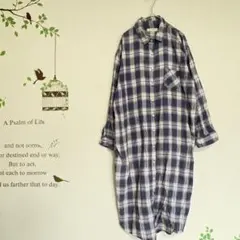 RIVAGE /綿100% チェック柄長袖シャツワンピース ブルー M