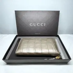 【未使用保管】GUCCI クロコ バンブー ラウンドジップ長財布 ゴールドグッチ