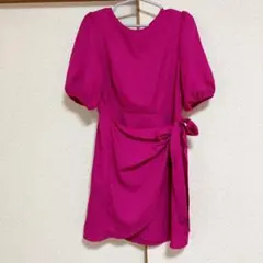 シーイン レディース 半袖ワンピース 【XL】ピンク ウエストリボン ビビット