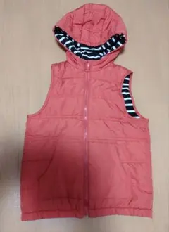 リバーシブル ストライプ フード付きダウンベスト