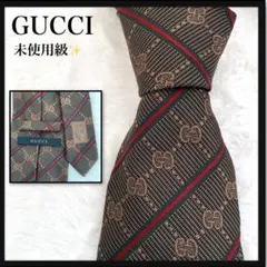 【未使用級】GUCCI 高級 シルク ネクタイ GG総柄 シェリーライン