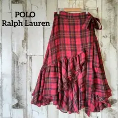 ポロラルフローレン　ラップスカート　タータンチェック　腰紐　赤　0　希少