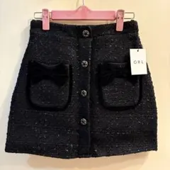 GRL　グレイル　リボン黒ツイード　台形ミニスカート