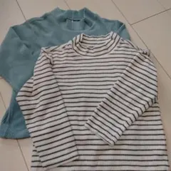 長袖カットソー 110 水色とストライプ
