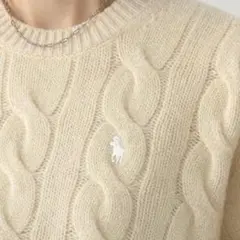ポロラルフローレン ケーブルニット ロールネックポニー刺繍 ベージュ 太ケーブル