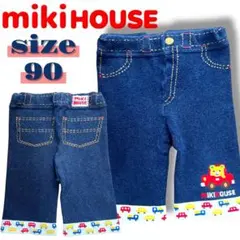 ミキハウス デニム風 パンツ スパッツ　レギンス プッチーくん 車 90サイズ