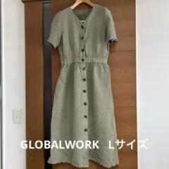 GLOBAL WORK フレンチリネン　混紡　シャツワンピース カーキ Lのサムネイル