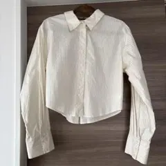 DISCOAT アイボリー ストライプ クロップドシャツ