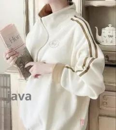 《JaVa ジャバコラボ》刺繍フリースアノラックハーフジッププルオーバー